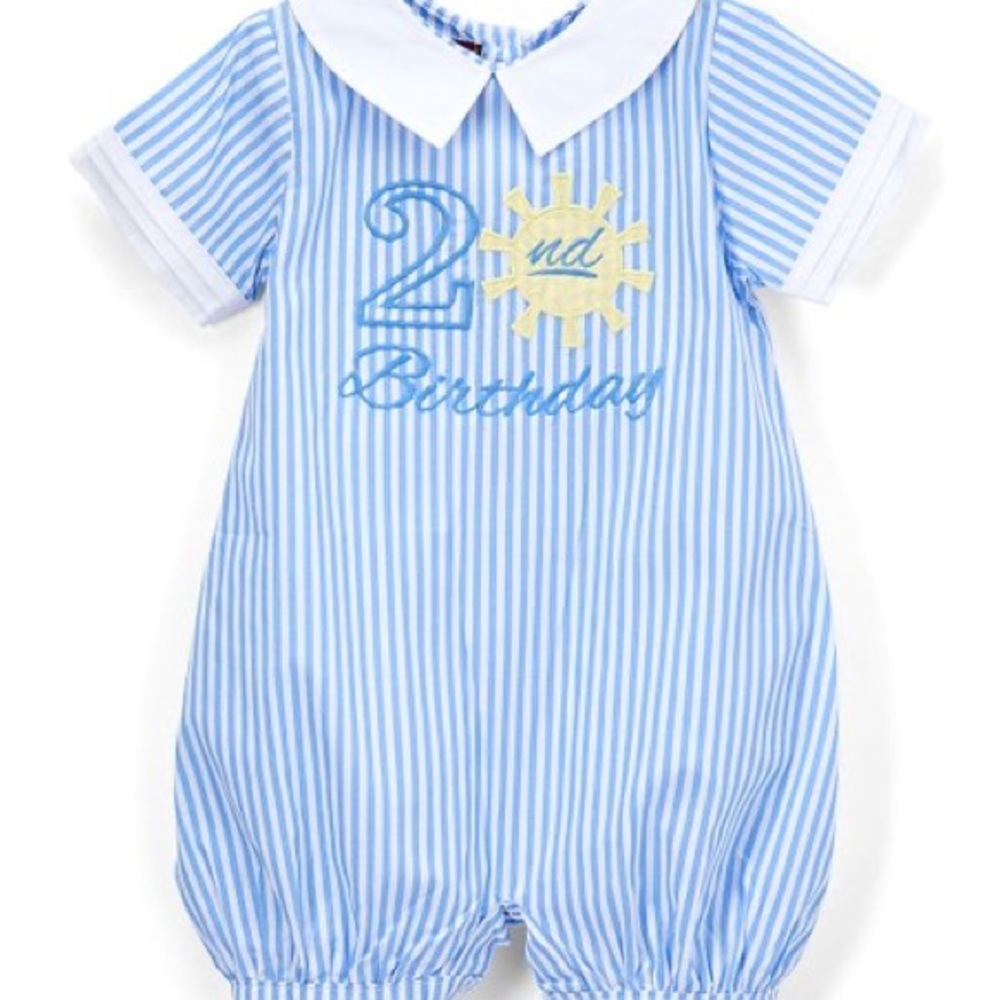 Lil Cactus second Birthday Romper blue white stripe embroidered sun 2t - Picture 1 of 5